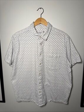 Goodfellow & Co White Short-Sleeve Button-Down with Navy Micro Print
